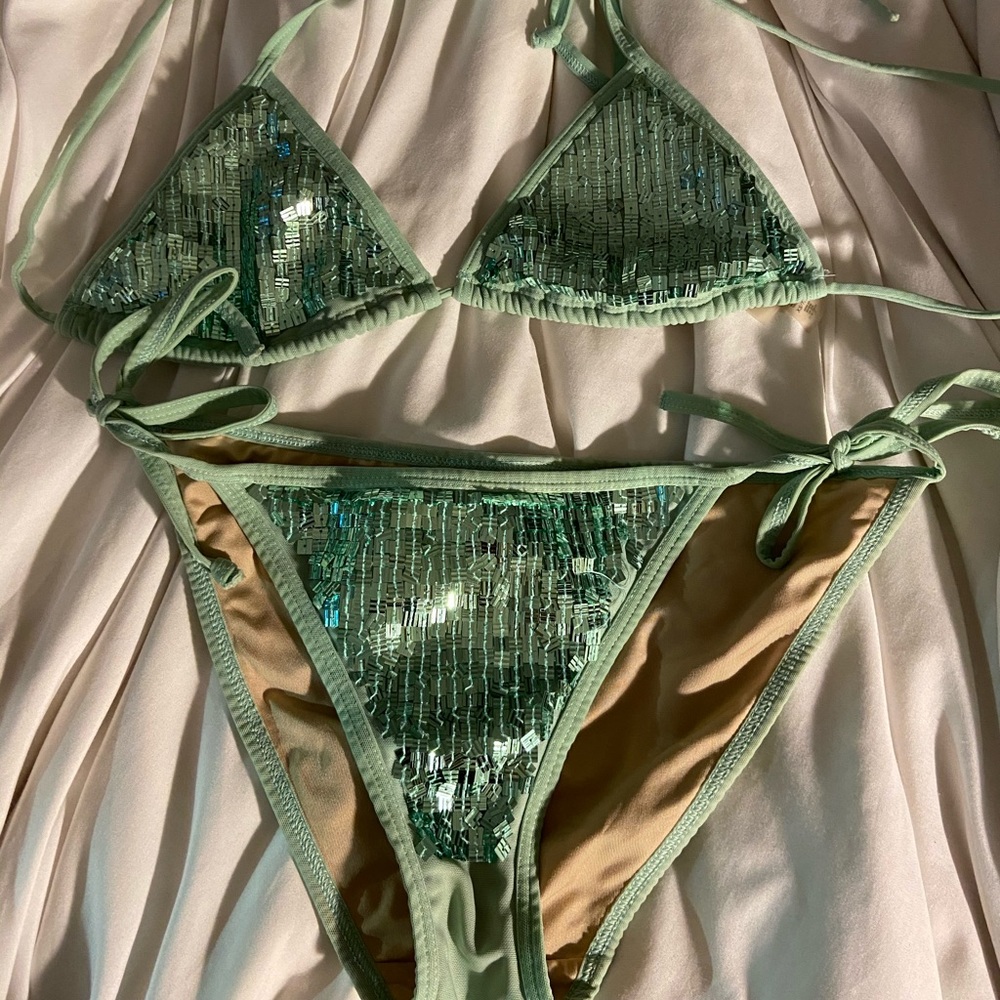 Victoria’s Secret green sequin bathing suit